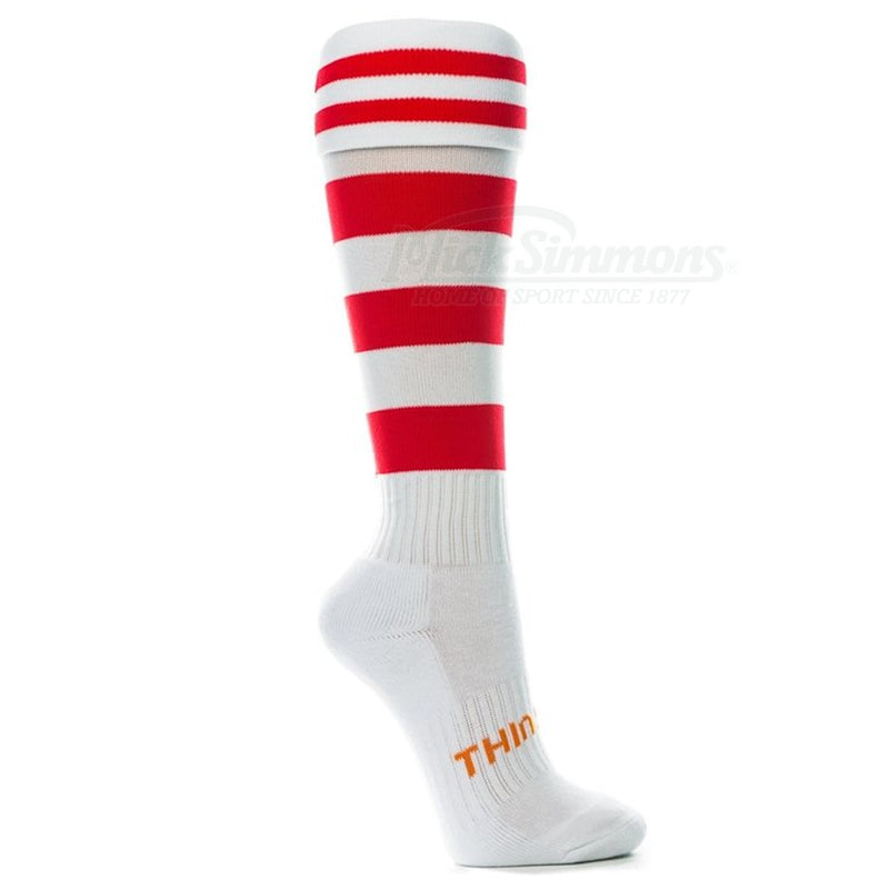 Thin Skins Football Socks - White with 2 Red Stripes / Red Hoops Thinskins - new
