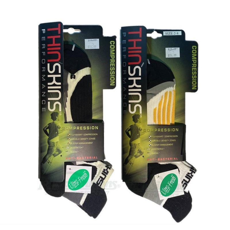 Thin Skins White Anklet Compression Socks - Black/Gold  Black/Silver Thinskins - new