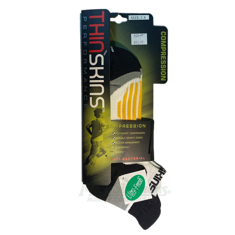 Thin Skins White Anklet Compression Socks - Black/Gold  Black/Silver Thinskins - new