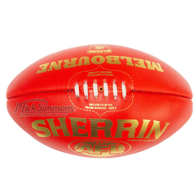 Sherrin Official 2021 Premiers Ball - Melbourne Boxed AFL Kangaroo Brand Leather Red - new